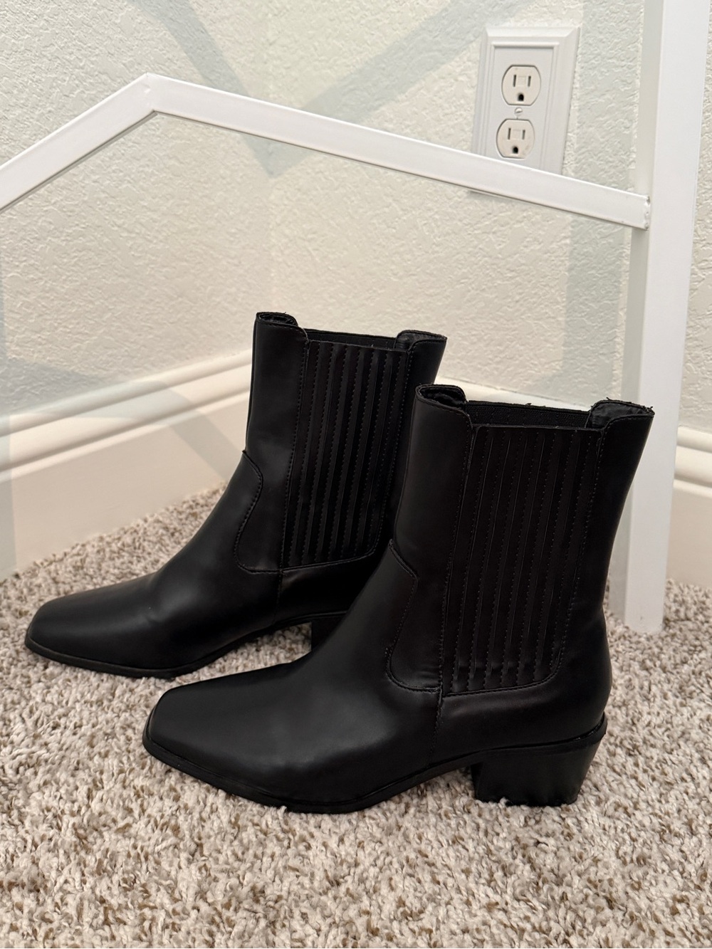Women’s Black Western Chelsea Ankle Boots Square Toe